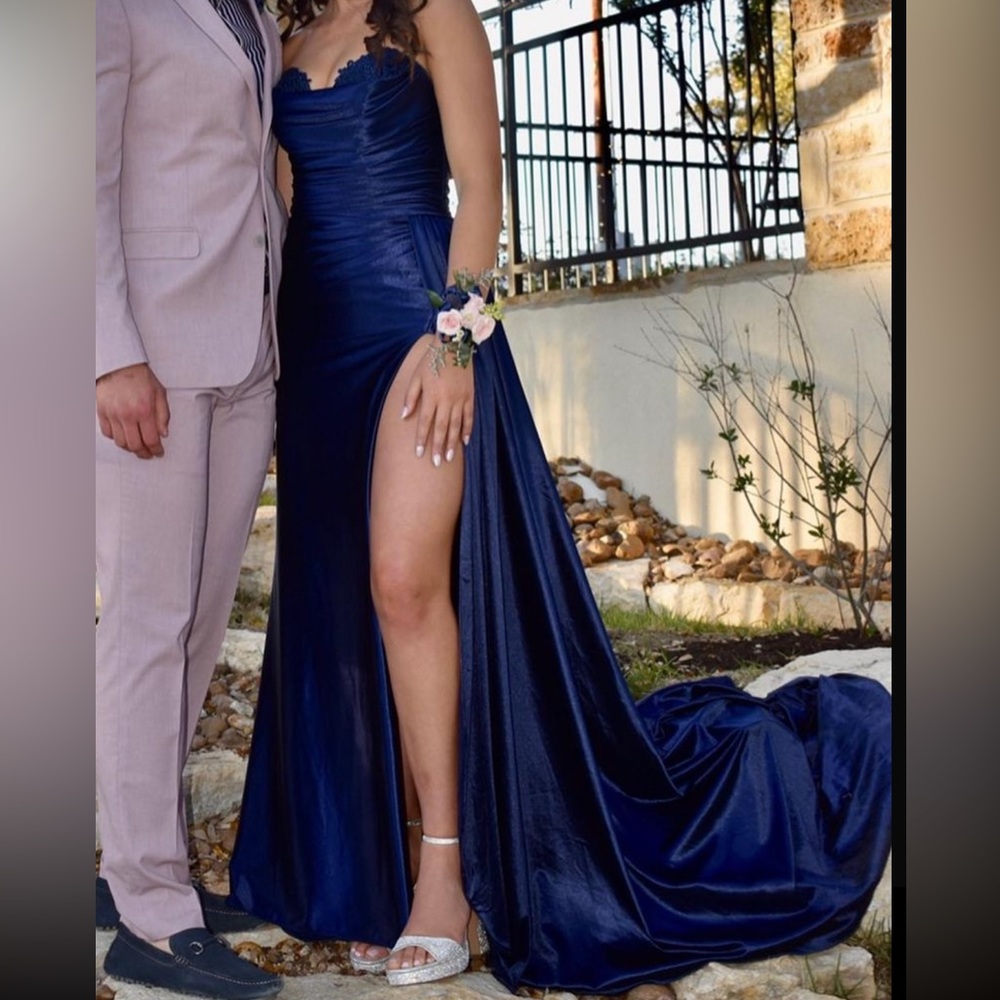 Navy blue Sherri Hill prom dress! Embellished, slit,great condition, worn once